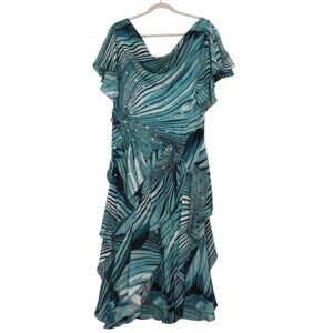 Vintage Y2K Dress 16 Asymmetrical Cowl Neck Sequin Artsy Fairy Chiffon Layered